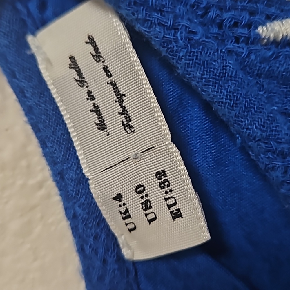 Anthropologie Meadow Rue sleeveles blue dress embroidered scallop hem women's 0 - Picture 6 of 15